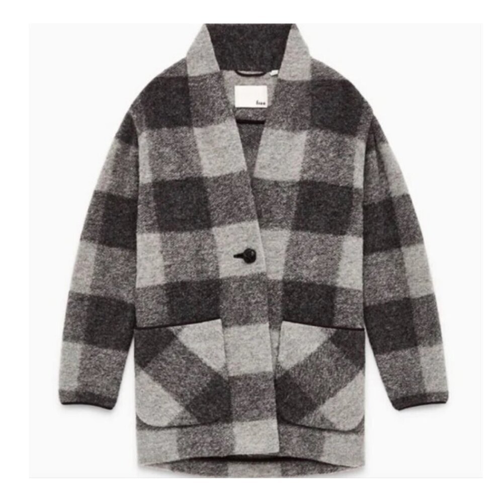 Aritzia Gray & Charcoal Checked Pea Coat
